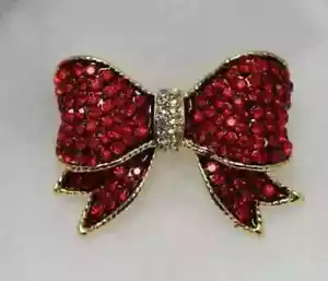 1.80 Ct Round Cut Lab Created Red Ruby Bow Brooch Pin 14K Yellow Gold Plated - Picture 1 of 5