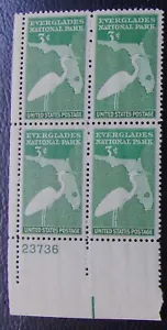 US 3¢ stamp SC #952 Everglades National Park MNH 1947 plate block - Picture 1 of 1