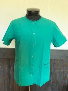 Angelica emerald green crew neck short sleeve button up w pockets medical top - Picture 1 of 10