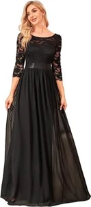 Ever-Pretty Dress Women's Round Neck 3/4 Sleeves A Line Empire Waist Black 8 UK - Picture 1 of 6