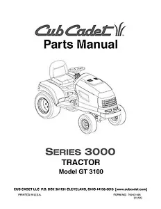 Cub Cadet Ricambi Manuale Modello n. GT 3100 - Foto 1 di 1