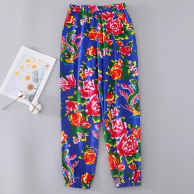 Men Ethnic Cotton Floral Pants Long Trousers Chinese Loose Fancy Dress Costume - Imagem 1 de 4