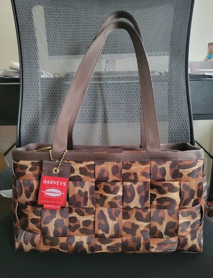 Harveys seatbelt bags EUC Leopard print large satchel tote gold trim brown tag - Image 1 of 4