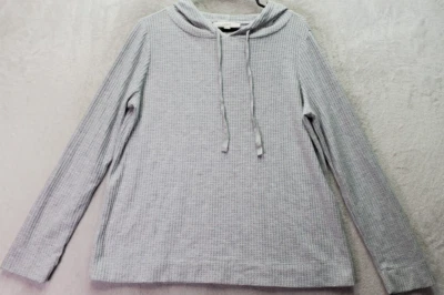 LOFT Hoodie Women's L Gray Polyester Weffle Thermal Knit Long Sleeve Drawstring - Image 1 of 4