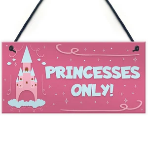 Princesses Only Plaque Door Nursery Bedroom Sign Baby Girl Fairytale Decor Gifts - Picture 1 of 9