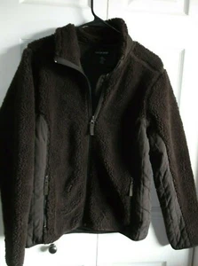 Cocoa Sport Chocolate Brown Sherpa Quilted Zipper Stand Up Collar Jacket Sz L - Picture 1 of 4