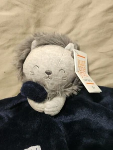 Carters JOY Navy Roar Elephant Lovey Security Blanket Blue White Velour Gray 14" - Picture 1 of 7