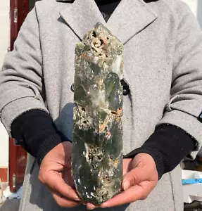 1860g Grande Muschio Acquatico Naturale Agata Quarzo Verde Cristallo Punta Torre Guarigione - Foto 1 di 20