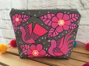 Handbemalte vegane mexikanische Kosmetiktasche - Kosmetiktasche - Bolsa Pintada Mexicana - Bild 1 von 4