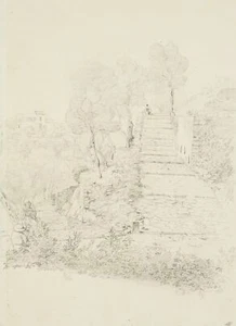 J. PEIPERS (1805-1878), Treppenanlage auf einem Hügel, Bleistift Romantik - Picture 1 of 7