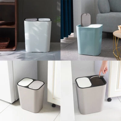 Double Recycling Waste Bin 2 Section Compartment Rubbish Kitchen Rubbish Dustbin - Image 1 of 4