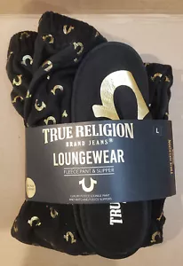 True Religion Fleece Lounge Pants and Slippers Men’s Large Logo, New w/ Tags - Picture 1 of 6