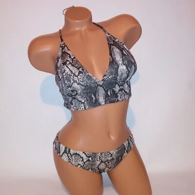 Bikini de natación H&M talla 12 parte superior talla 8 inferior negro piel de serpiente estampado animal cuerda Foto 1 de 4