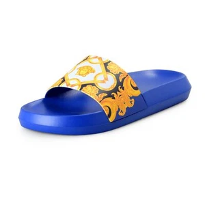 Versace Men's Cobalt Gold St. Heritage Pool Slide Flip Flops Shoes US 9 IT 42 - Picture 1 of 8