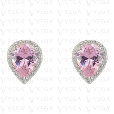 Pendiente de morganita natural y diamantes en forma de pera de 4,65 quilates de oro blanco macizo de 14 quilates Foto 1 de 4