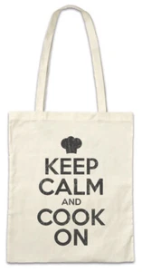 Keep Calm And Cook On Stofftasche Einkaufstasche Fun Chef Food Restaurant Diner - Picture 1 of 1