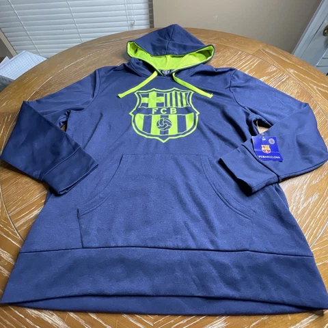 FC BARCELONA Official Soccer Futball Green Blue HOODIE SWEATSHIRT Mens Size L Cover