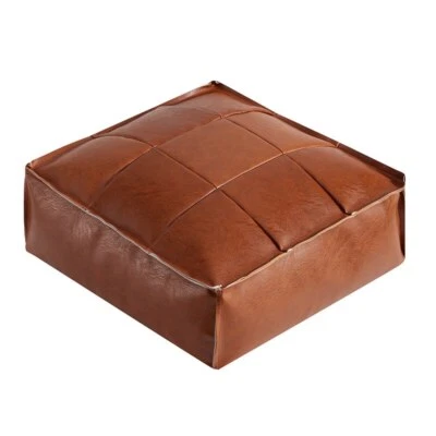 Moroccan PU Leather Pouf Square Floor Cushion Cover Ottoman Cover Unstuffed - Image 1 of 4