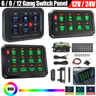 6/8/12 Gang Switch Panel On-Off RGB LED Switch Panel Circuit Control Box 12V/24V - Image 1 of 4