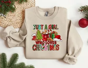 Just A Girl Who Loves Christmas Sweatshirt, Santa Claus Crewneck, Christmas Gift - Picture 1 of 10