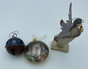Package of 3 Retro Christmas ornaments/ 4" Glitter Glass / angel/bell - Picture 1 of 5