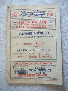 Kearney & Riverdale NE 1936 Phone Book Directory Nebraska Continental Telephone - Picture 1 of 4