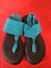 Sanuk Women?s Size 7  T-Strap Green Fabric Thong Sandals EUC free shipping