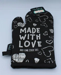Twisted Wares Oven Mitt Made With Love and Some Other Sh*t Cotton Black Hearts - Picture 1 of 1