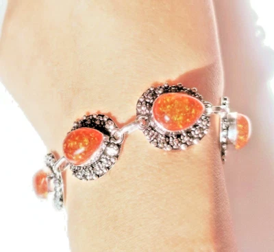 Baltic Amber (Lab-Created)Gemstone 925 Sterling Silver Handmade Jewelry Bracelet - Image 1 of 4
