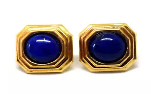 Vintage 14K Yellow Gold and Natural Lapis Lazuli Earrings - Picture 1 of 4