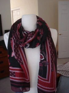 Ann Taylor Factory Scarf NEW! Floral Red and Black Lightweight Versatile - Picture 1 of 3