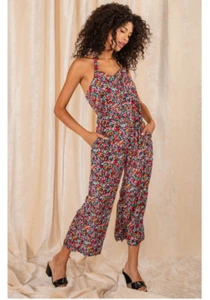 Tuta RAGA Through The Field taglia media floreale smocked gamba larga nuova con etichetta - Foto 1 di 7