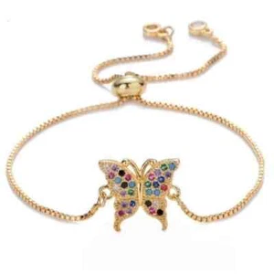 Butterfly Bracelet, Gold Butterfly Bracelet, Butterfly Jewelry, Rainbow Butterfl - Picture 1 of 4