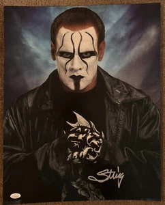 Foto autografiada 16x20 de fondo azul de STING WWE/TNA/WCW - Imagen 1 de 1