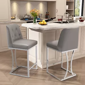 Set of 2/4 Leather Bar Stools with Back Support 24" Counter Height Kitchen Stool - Picture 1 of 41