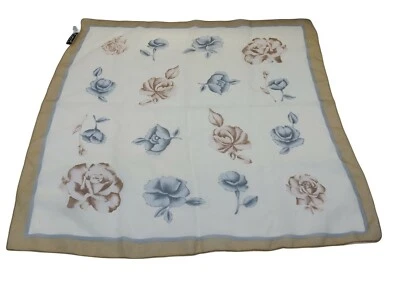 Bufanda Cuadrada Cejón Marrón Gris Crema Estampado Floral 20" Hecha en Italia  Foto 1 de 4