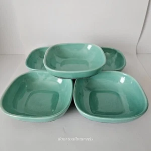 5 Vintage Aborn California Rustic R-5 Square Celadon-Green Bowls Mid-Century - Picture 1 of 12