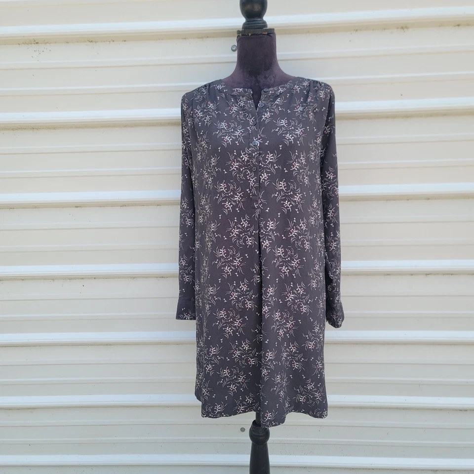 LOFT Sheath Dress Long Sleeve Floral Grey/Pink Casual Business Preppy BOHO Sz M - Image 1 of 4