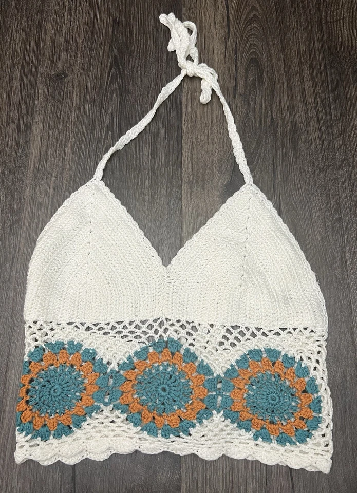 Top halter LA Hearts boho crochet blanco para mujer talla Xs/S festival cabaña Foto 1 de 4