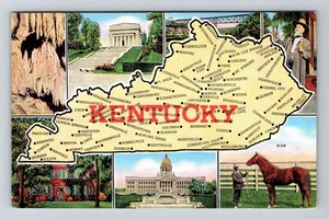 Map Of Kentucky, Montage Of Images Vintage Souvenir Postcard - Picture 1 of 2