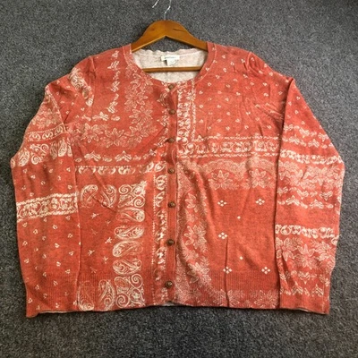 Cárdigan Suéter Sundance Mujer Mezcla de Lana Tejido Naranja Paisley Abuela Boho Foto 1 de 4