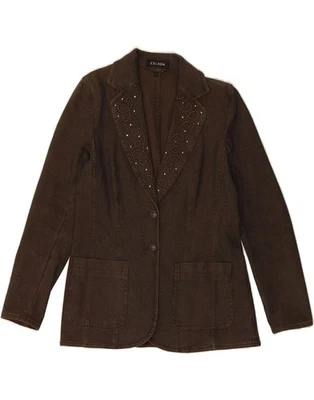 Jaqueta Blazer ESCADA Feminina Denim 2 Botões IT 40 Pequena Marrom Algodão DC04 - Imagem 1 de 3