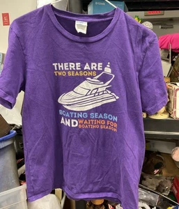 Two Seasons Of Boating Funny Boat Boating Youth L Large Unisex Purple T-Shirt - Picture 1 of 4