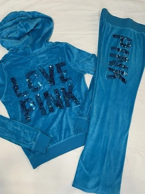 Редкий винтажный синий спортивный костюм Victorias Secret LOVE розовый с блестками блестящий размер средний - Изображение 1 из 4