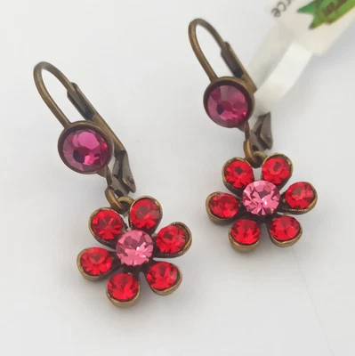 Pendientes Michal Negrin Delicados Flor Rojo Rosa Caliente Cristal Gota Stock Muerto Regalo Foto 1 de 4