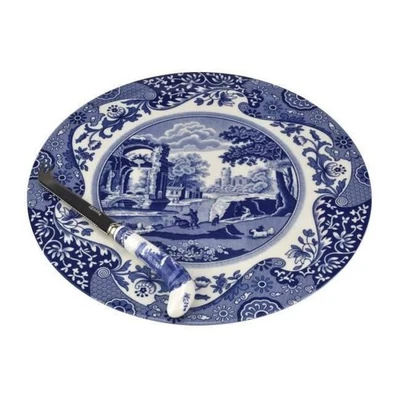Spode Blue Italian 2-Piece Cheese Plate with Knife - Image 1 of 3