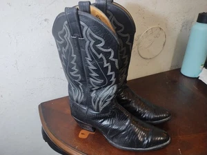 Justin Black Iguana Lizard Skin Western Cowboy Boots Vintage Mens Size 10.5 D - Picture 1 of 7