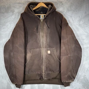 VTG Carhartt Jacket Mens 2XL TALL Brown J130 DKB Hooded Canvas Faded Distressed - Picture 1 of 18