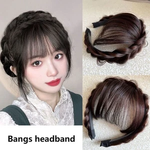 Synthetic Fake Bangs Hair Neat Fringe Bands Women Double Row Braids Headband CJ - Picture 1 of 16