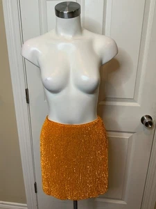 retrofete minigonna arancione con paillettes, taglia media - Foto 1 di 7